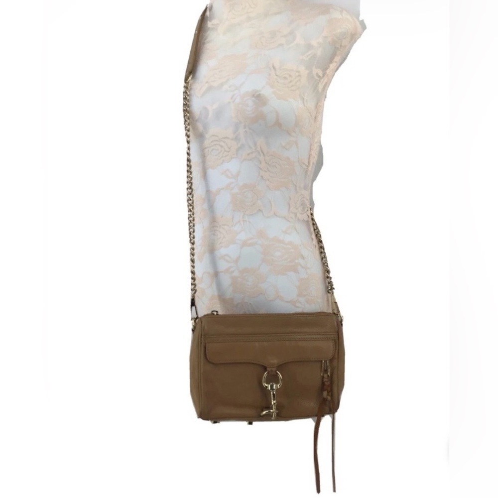 Rebecca Minkhoff Mini Mac Crossbody Chain Leather Hook Designer Bag Taupe Career